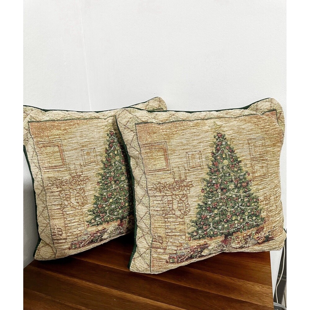 Set Of Two Vintage Dan Morris Christmas Elegance Tree Tapestry Pillows 16x16